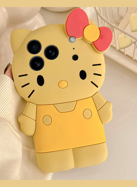 立体黄色kt猫适用苹果17手机壳iPhone16e卡通15promax可爱14pro凯蒂猫8plus带13挂链12趣味11女xsmax七xr/air