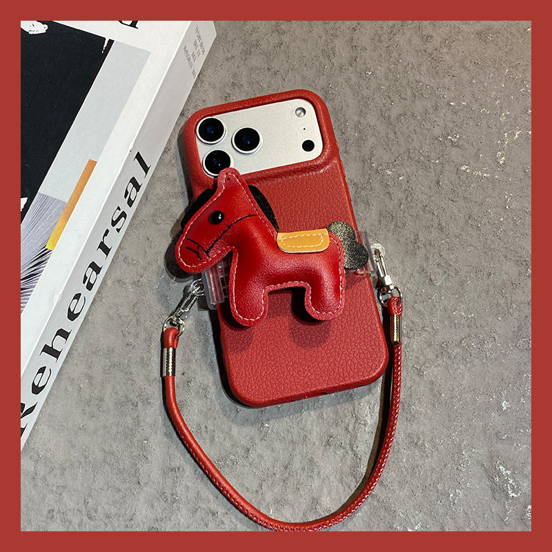 2026皮质小马适用小米红米note15pro+手机壳noto14新年13卡通12turbo马年11t背夹10por挂绳红色5g仿皮十redmi