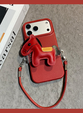 2026皮质小马适用小米红米note15pro+手机壳noto14新年13卡通12turbo马年11t背夹10por挂绳红色5g仿皮十redmi