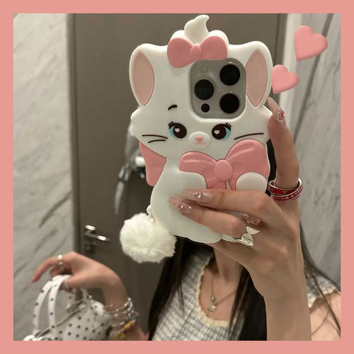 手机壳硅胶卡通趣味玛丽猫带毛球挂件