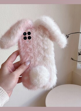 毛绒兔子耳朵适用华为nova15手机壳nove14活力版13ultra秋冬12pro毛茸茸11se晕染10z水墨2plus卡通7i立体3e/9