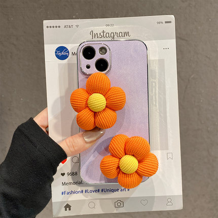 ins风毛绒橙色花朵适用小米红米note15pro+手机壳noto14秋冬13por立体12turbo针织11t带10挂绳9简约5g十redmi