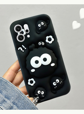 适用opporeno14手机壳reno13pro+卡通12por黑色11爱心10煤球ace2带9支架8创意7se立体5k硅胶6十oppo软壳0pp0