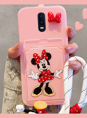适用oppor17手机壳r15立体r11蝴蝶结r9s米妮r11s米奇r15x梦境版r17pro卡套r9plus插卡k1卡包r7s一体oppo手腕p