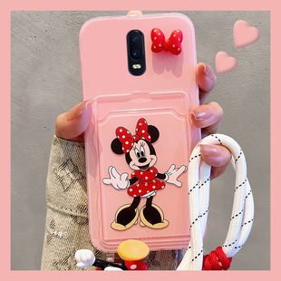 适用oppor17手机壳r15立体r11蝴蝶结r9s米妮r11s米奇r15x梦境版 r17pro卡套r9plus插卡k1卡包r7s一体oppo手腕p