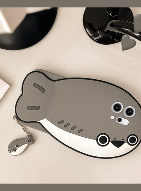 灰色鲸鱼适用opporeno14手机壳reno13pro+立体12por创意11个性10卡通ace2可爱9趣味8硅胶7se软壳十oppo女0pp0