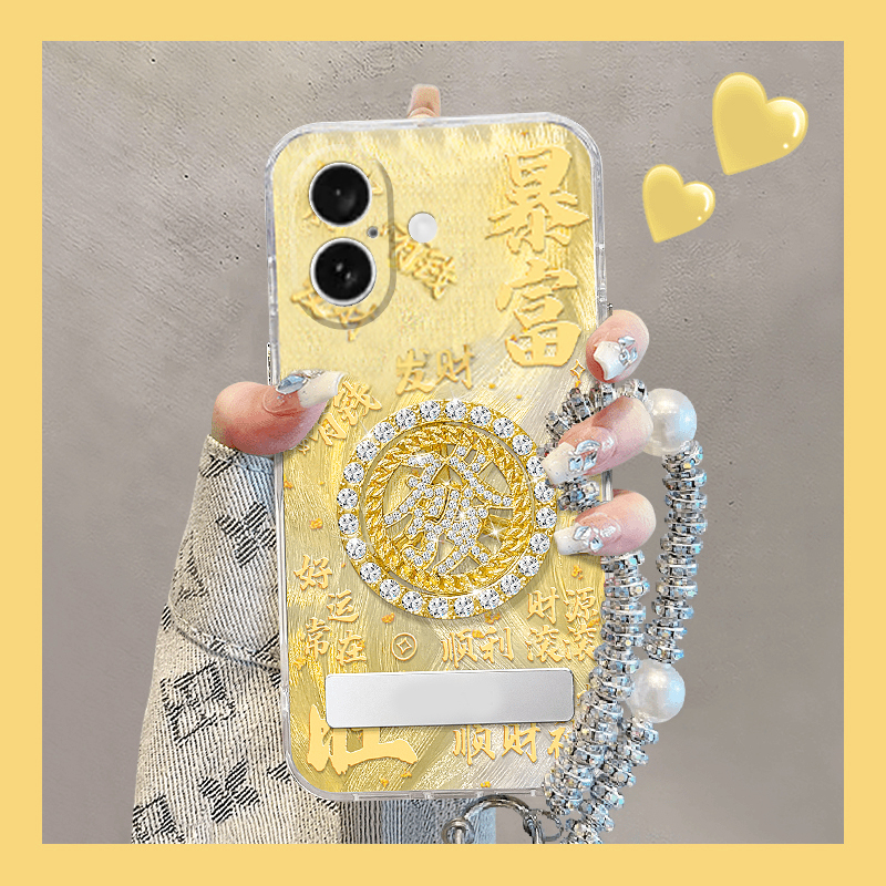 手机壳硅胶新年蛇年金色旋转发财带支架挂链