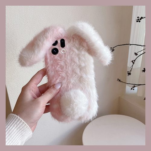 手机壳秋冬毛绒卡通晕染兔子耳朵