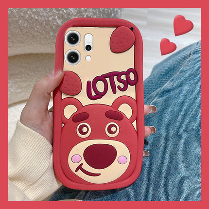 适用opporeno14手机壳reno13pro+可爱reon12立体11英文10草莓熊9卡通8趣味7se超萌6少女心5硅胶4十oppo软壳女