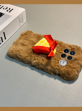 ins风红色蝴蝶结适用小米红米k90promax手机壳k80pro+秋冬turbo4毛绒k70s立体k60e带12c挂链冬天十redmik毛毛