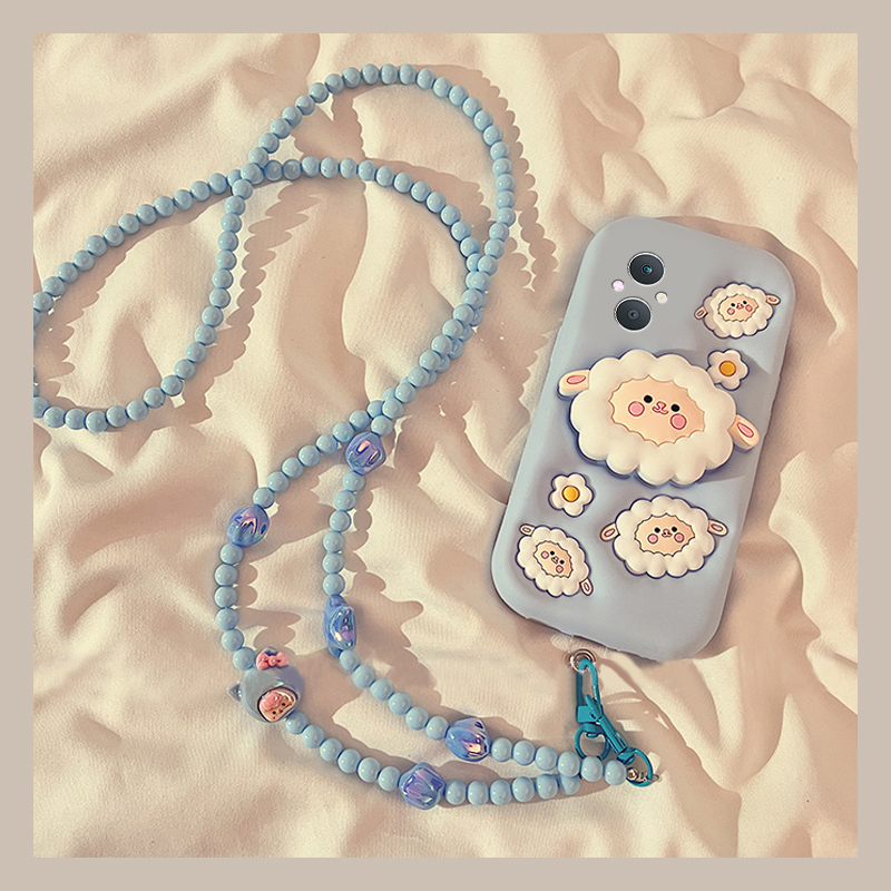 手机壳卡通趣味小绵羊支架带背带斜跨挂绳