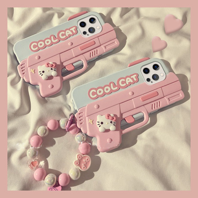 适用苹果16手机壳小米15华为pura70立体mate60pro卡通KT猫nova13带挂链vivos20可爱x200凯蒂猫opporeno13手枪