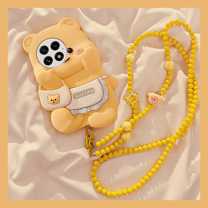 手机壳卡通超萌背包黄油小熊带珍珠斜跨挂绳