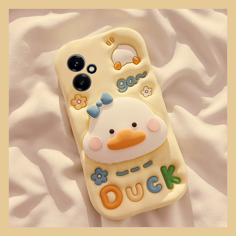 手机壳卡通呆萌英文鸭子带支架背带斜跨挂绳