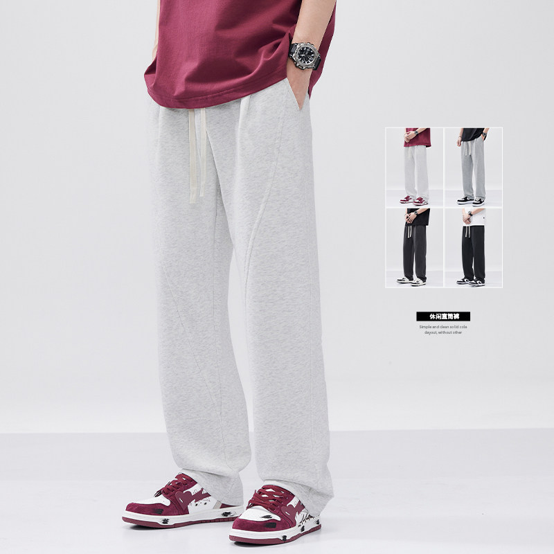HomePanda灰色卫裤男春秋款宽松直筒美式重磅休闲运动垂感弯刀裤