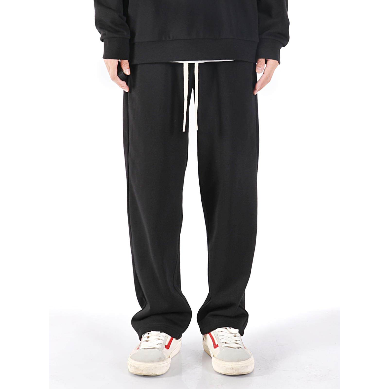 夏季透气潮牌垂坠感直筒宽松针织运动卫裤男薄款拖地阔腿休闲长裤