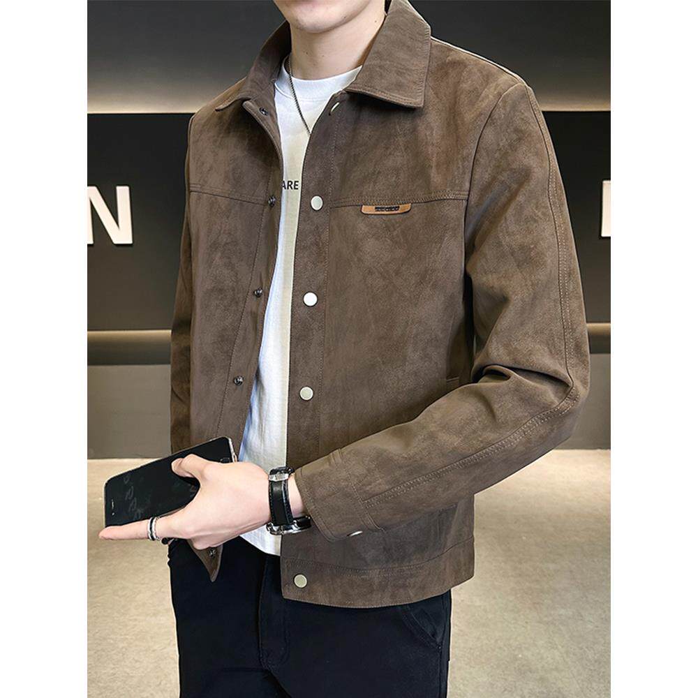 春秋季夹克男2026新款痞帅潮牌高级感翻领麂皮春装衣服男士装外套