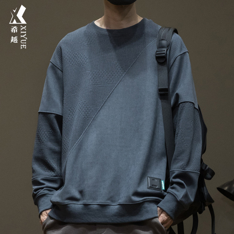 秋冬款拼接卫衣男胖子加大男装春秋季加绒加厚大码加肥男士套头衫