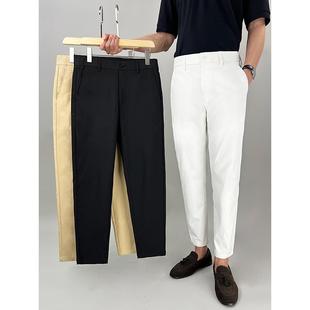 秋季小直筒九分裤男士修身白色免烫休闲商务高端西裤透气薄款抗皱