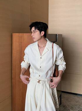 Hualun春秋高级感衬衫套装男休闲运动一整套搭配cleanfit韩版一套