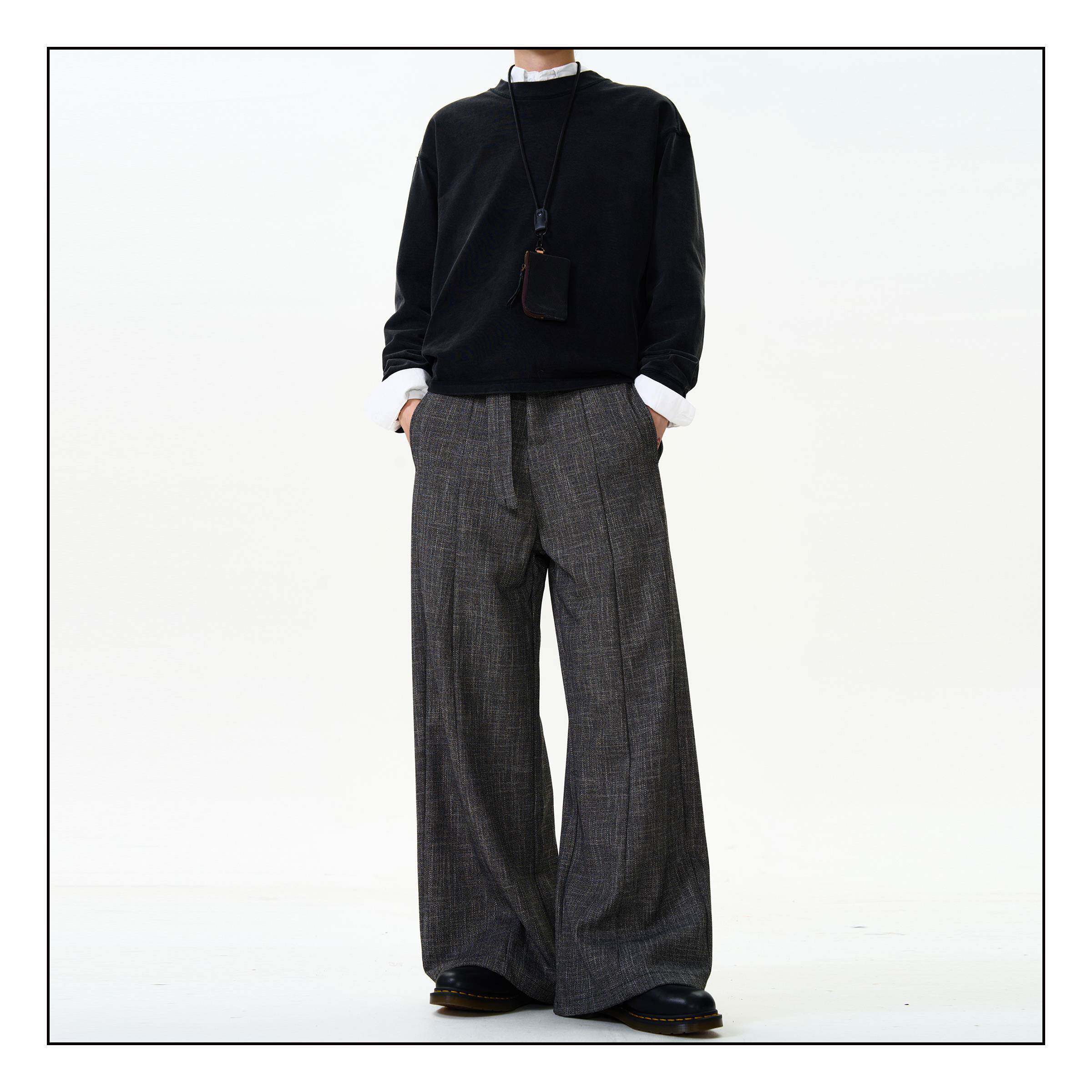 MADWITCH复古老钱风垂感休闲西裤男女宽松花灰纹理高级感直筒裤子