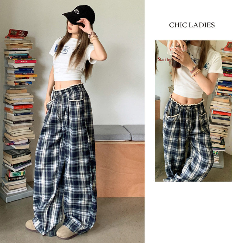 格子休闲裤女chic韩版穿搭设计感