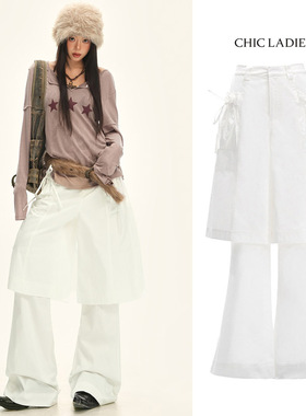 假两件白色休闲裤2025新款可拆卸两穿设计感百搭宽松阔腿直筒裤子