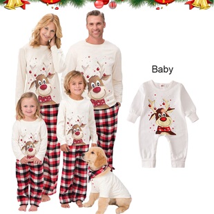 Xmas Family Matching Pajamas Set Cute Deer Adult Kid Baby Fa