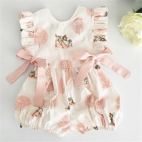 0-24M Summer Clothing Baby Girl Deer Flower Cotton Soft Romp