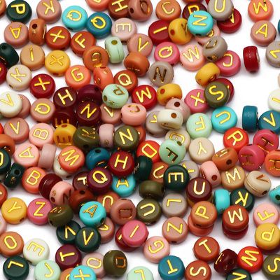 Mixed Letter Acrylic Beads Round Flat Loose Spacer Alphabet