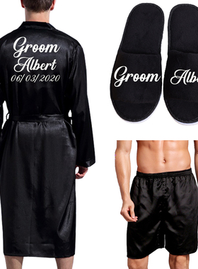 Groom Robe Emulation Silk Soft Home Bathrobe Nightgown For M