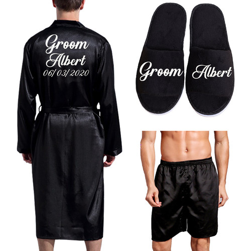 Groom Robe Emulation Silk Soft Home Bathrobe Nightgown For M
