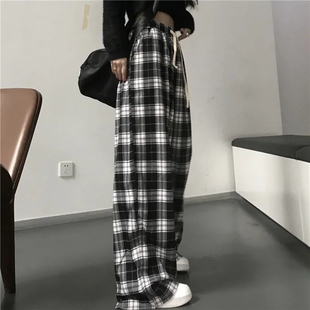 Black and White Plaid pants Oversize New Women Casual Loose