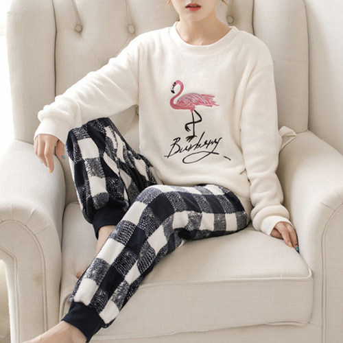 Women Pajamas Autumn Winter Flannel Warm Woman Sleepwear  cu