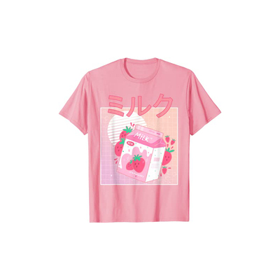 Fun Retro 90s Japan Cute Strawberry Milk Shake Carton T-shir