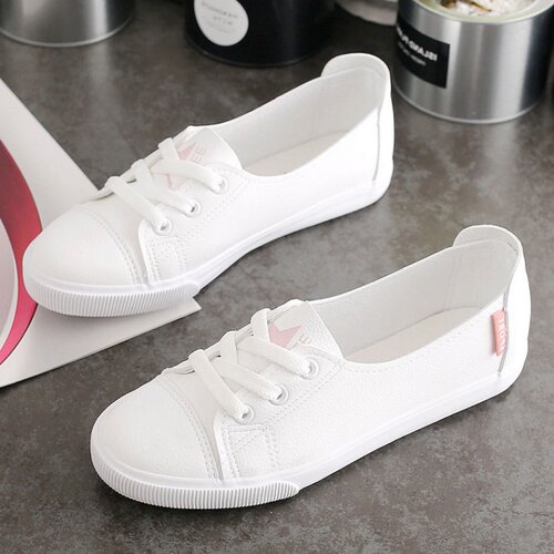 Comemore Comfortable Women's Casual Flat White Lace-up Shoes