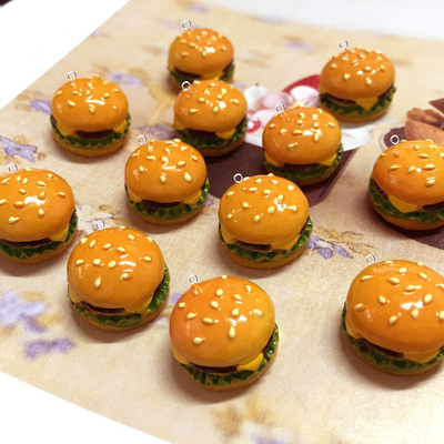 10Pcs Cute Mini Resin Hamburger Sandwich Charms Pendants Pat