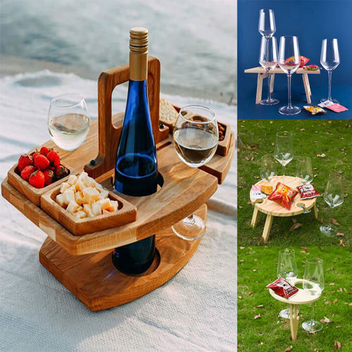 Portable Wooden Picnic Table Carry Handle Outdoor Folding Wi