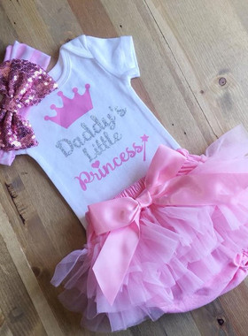 3Pcs Set Newborn Kid Baby Girl Daddy's Princess Romper Tutu