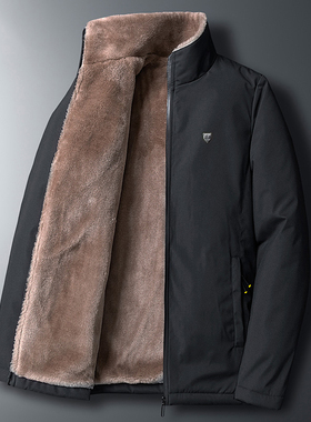 Winter Fleece Thick Jacket Men Warm Grey Windbreaker Fur Col