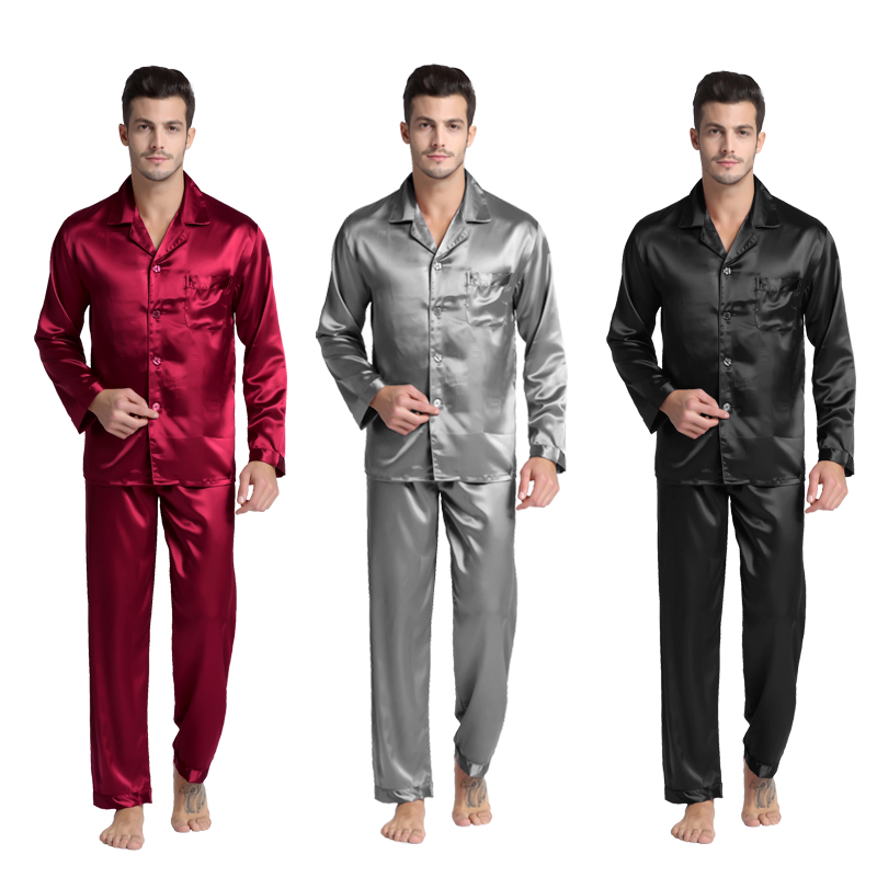 Tony&Candice Men's Stain Silk Pajama Set Men Pajamas Silk Sl