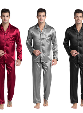 Tony&Candice Men's Stain Silk Pajama Set Men Pajamas Silk Sl