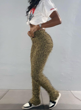 Women Pants Folds Leopard  Herfst Undefined High Set Sheath