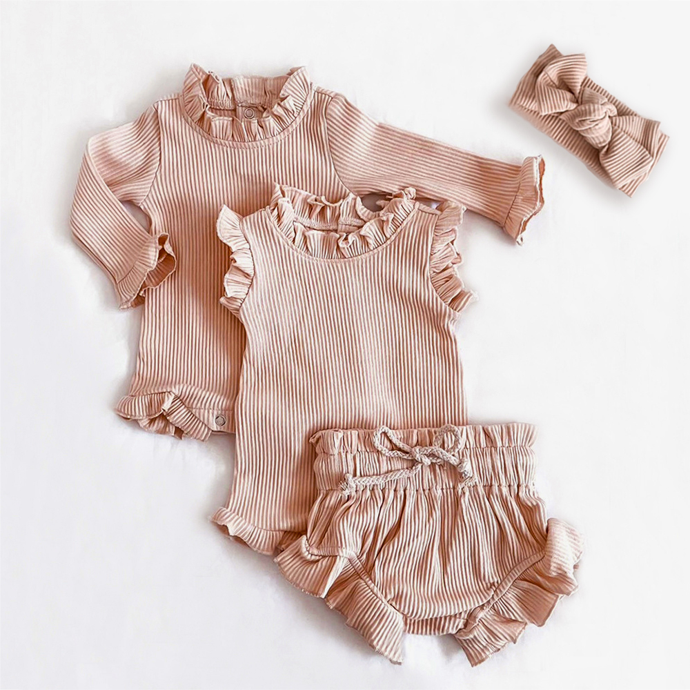 2Pcs Infant Baby Girl Clothes Set Cotton Ruffle Newborn Girl