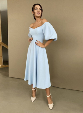 Churses Sexy Slash Neck Backless Midi Dress Autumn Elegant P