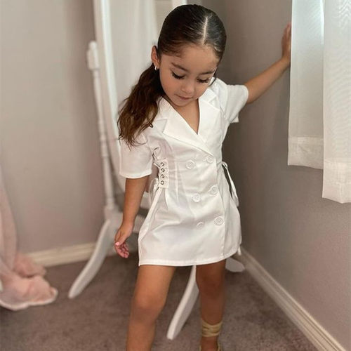 2-7Y Kids Girls Summer Dress Jacket Solid Color Short Sleeve