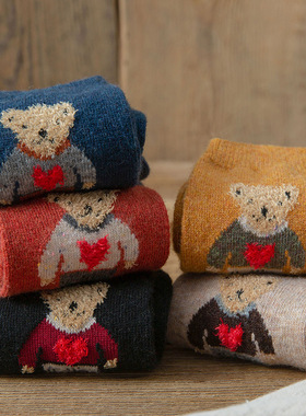 Cartoon Bear Socks Women Autumn Winter Thick Warm Socks Kore