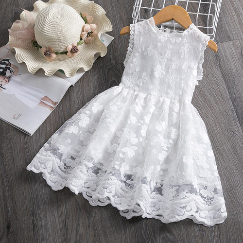 White Flower Girls Dresses 2022 Summer Sleeeveless Wedding E