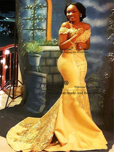 Mermaid Yellow Prom Dresses Shoulde African 2021Off Nigerian
