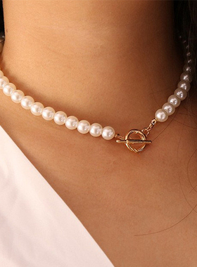 Goth Pearl Choker Necklace Gold Color Lasso Pendants Women J